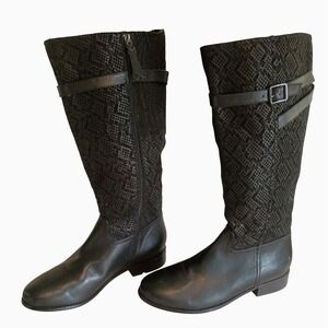 Trotters Black Snakeskin‎ Textured Tall Riding Boots Side Zip Buckle 10.5M